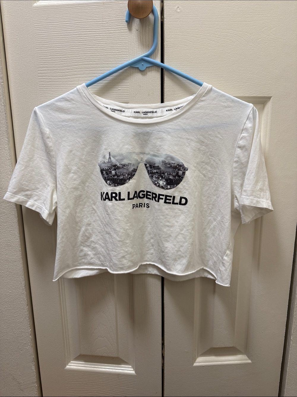 Karl Lagerfeld White Sunglasses Graphic Crop Top